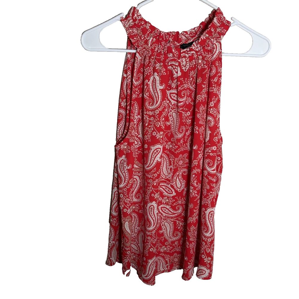 Ann Taylor Tank Top Women's Large Red Round Neck Paisley Sleeveless Printed